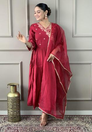 Picture of Sightly Chiffon Maroon Readymade Salwar Kameez