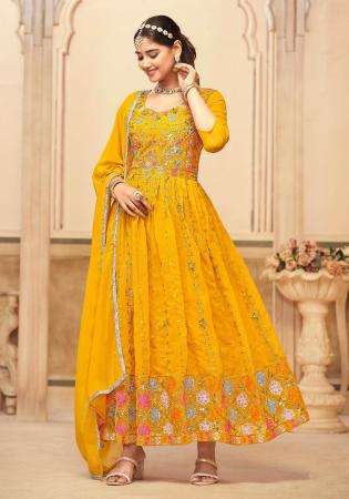 Picture of Sightly Georgette Yellow Readymade Gown