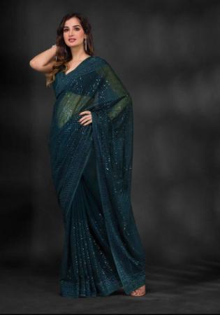 Picture of Resplendent Georgette Midnight Blue Saree