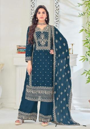 Picture of Chiffon & Silk Midnight Blue Readymade Salwar Kameez