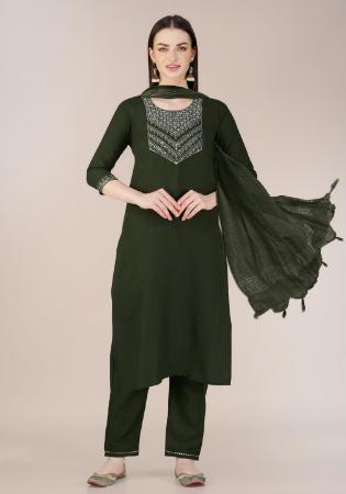 Picture of Cotton Dark Olive Green Readymade Salwar Kameez