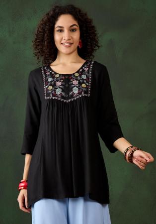 Picture of Charming Rayon Black Kurtis & Tunic