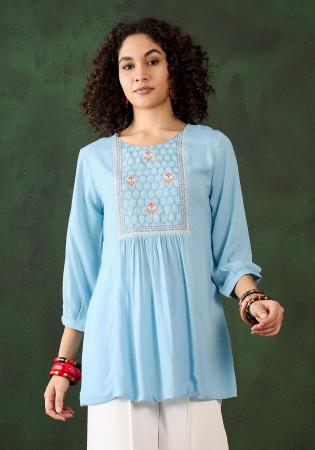 Picture of Amazing Rayon Light Steel Blue Kurtis & Tunic