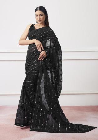 Picture of Excellent Georgette & Net & Organza Black Saree