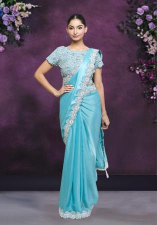 Picture of Wonderful Crepe & Silk & Organza Steel Blue Saree