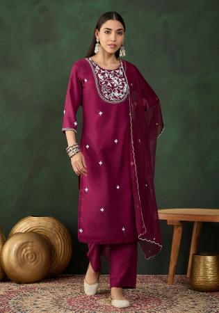 Picture of Grand Organza Dark Magenta Readymade Salwar Kameez