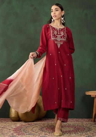 Picture of Sightly Organza Maroon Readymade Salwar Kameez