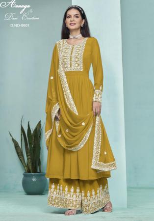 Picture of Sightly Georgette Golden Rod Anarkali Salwar Kameez