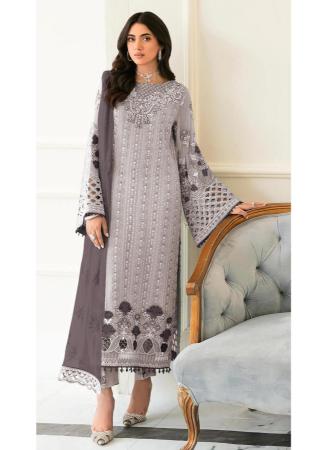 Picture of Georgette Dark Grey Straight Cut Salwar Kameez