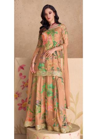 Picture of Chiffon Dark Salmon Straight Cut Salwar Kameez