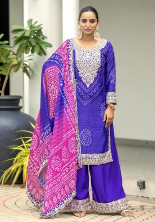 Picture of Chiffon Dark Magenta Straight Cut Salwar Kameez