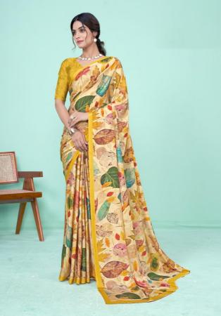 Picture of Taking Crepe & Silk Golden Rod Saree