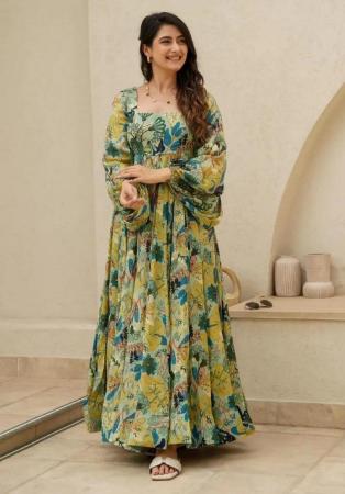 Picture of Shapely Chiffon Dark Khaki Readymade Gown