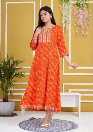 Picture of Delightful Rayon & Cotton Orange Red Kurtis And Tunic