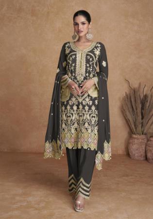 Picture of Sublime Chiffon Dim Gray Straight Cut Salwar Kameez