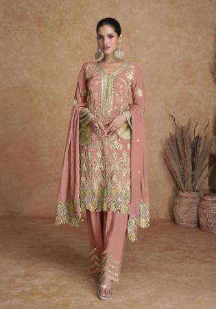 Picture of Chiffon Pale Violet Red Straight Cut Salwar Kameez