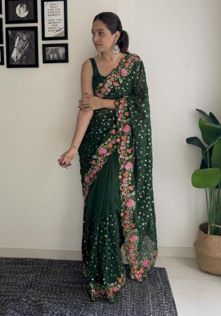 Picture of Delightful Georgette Sea Green Saree