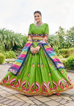 Picture of Delightful Cotton Olive Lehenga Choli