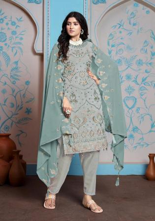 Picture of Georgette Dark Grey Straight Cut Salwar Kameez