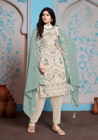 Picture of Shapely Georgette Beige Straight Cut Salwar Kameez