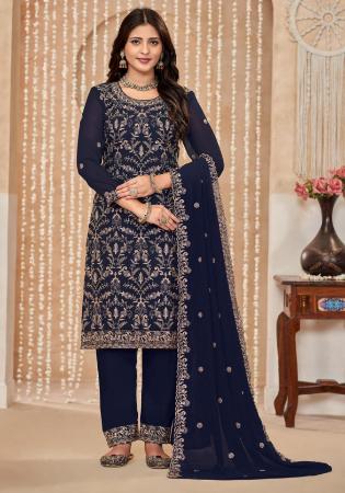 Picture of Georgette Dark Slate Grey Straight Cut Salwar Kameez