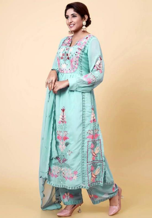 Picture of Good Looking Georgette Light Blue Readymade Salwar Kameez