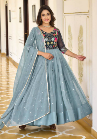 Picture of Statuesque Georgette Light Slate Grey Readymade Gown