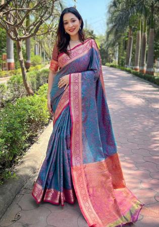 Picture of Appealing Silk Slate Blue Saree