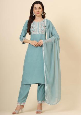 Picture of Excellent Cotton Cadet Blue Readymade Salwar Kameez