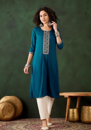 Picture of Magnificent Rayon Navy Blue Kurtis & Tunic