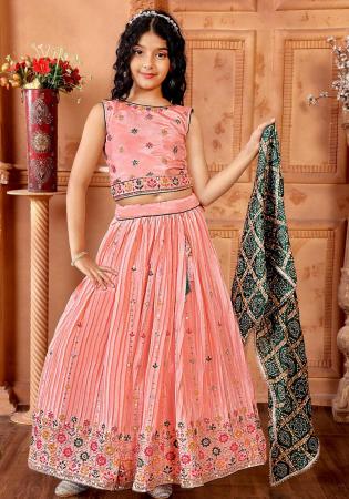 Picture of Comely Chiffon Light Coral Kids Lehenga Choli