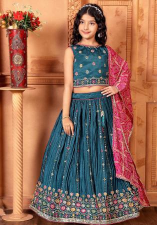 Picture of Grand Chiffon Steel Blue Kids Lehenga Choli