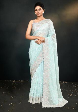 Picture of Alluring Satin & Silk Powder Blue Saree