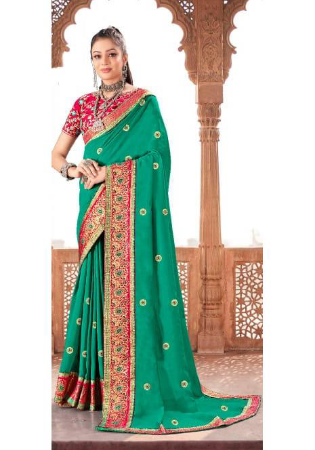 Picture of Pretty Silk Dark Green Saree