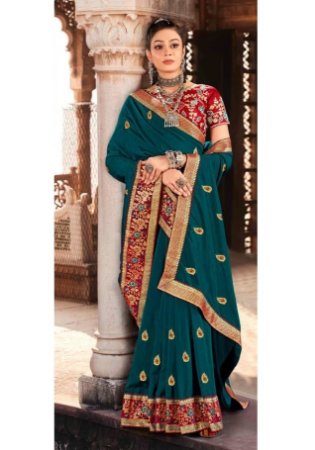 Picture of Pretty Silk Teal Saree