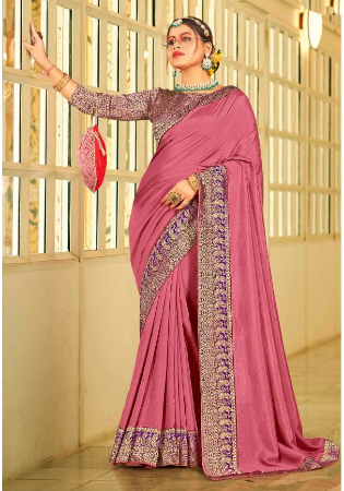 Picture of Magnificent Silk Pale Violet Red Saree