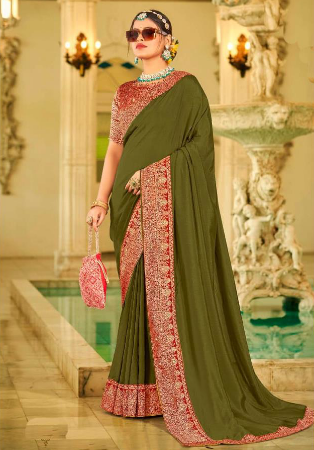 Picture of Marvelous Silk Forest Green Saree