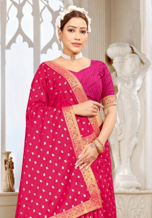 Picture of Alluring Silk Medium Violet Red Saree