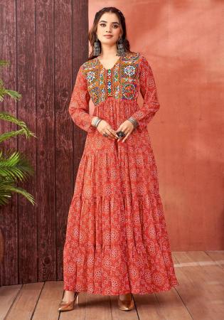 Picture of Pleasing Georgette Dark Salmon Readymade Gown