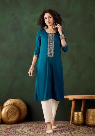 Picture of Splendid Rayon Teal Kurtis & Tunic