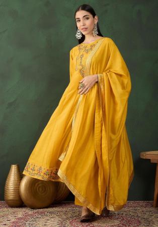 Picture of Fine Silk Dark Golden Rod Readymade Salwar Kameez