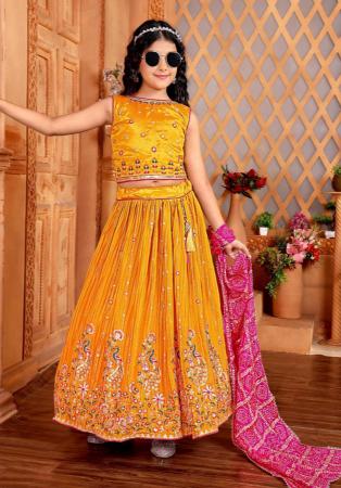 Picture of Classy Chiffon Yellow Kids Lehenga Choli