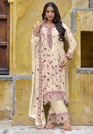 Picture of Admirable Chiffon Beige Straight Cut Salwar Kameez