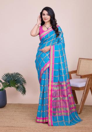 Picture of Well Formed Chiffon Deep Sky Blue Saree