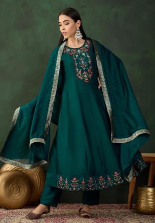 Picture of Elegant Silk Dark Green Readymade Salwar Kameez