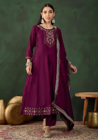 Picture of Gorgeous Silk Maroon Readymade Salwar Kameez