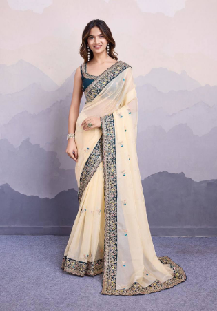 Picture of Amazing Organza Antique White Saree