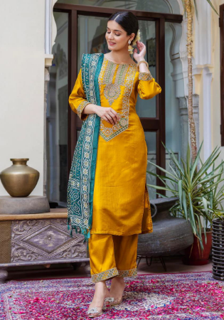 Picture of Marvelous Silk Golden Readymade Salwar Kameez