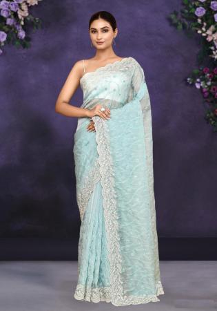 Picture of Satin & Silk & Organza Light Steel Blue Saree