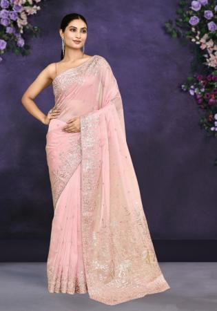 Picture of Pretty Satin & Silk & Organza Pink Saree